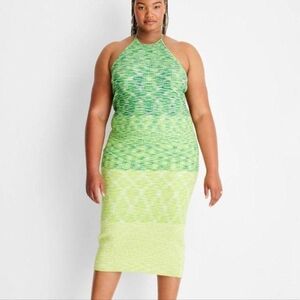 Future Collective NWT Women's Ombre Green Halter Tie Neck Knit Sweater Dress XXL